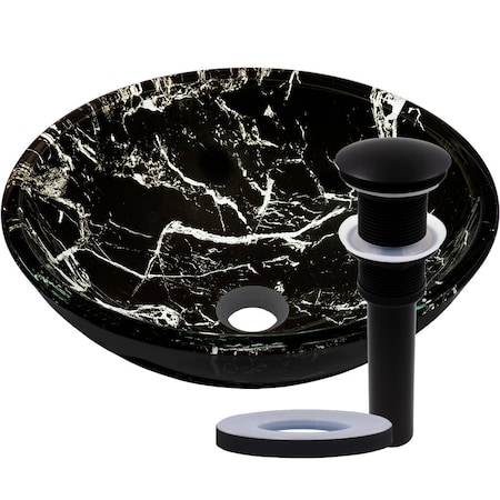 PALLINA Glass Vessel Bathroom Sink Set, Matte Black